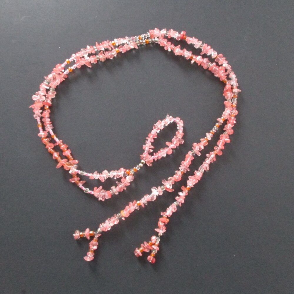 Pink Rose Quartz Lariat Lasso Style Necklace